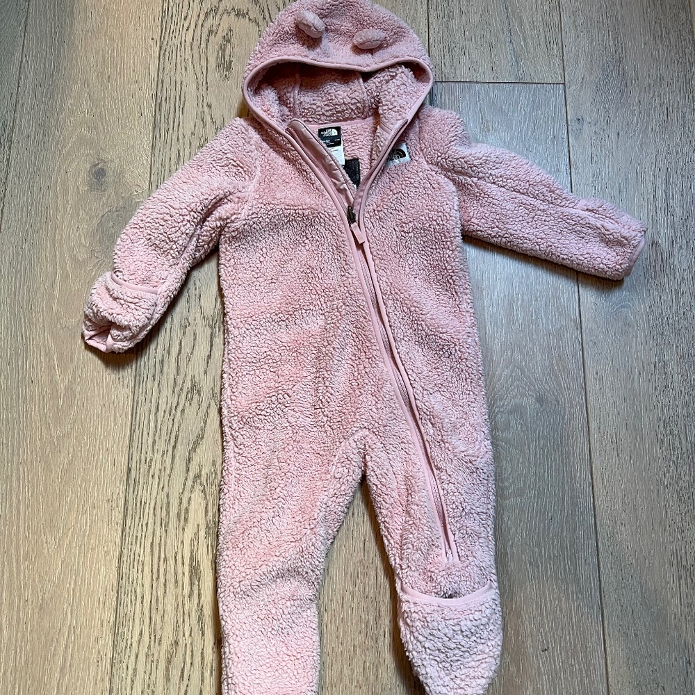 EUC North Face fleece zip suit with ears - 18-24 mo